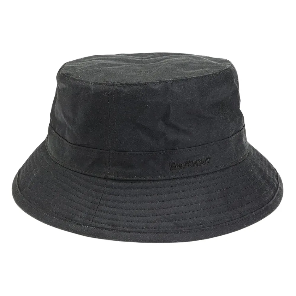 Heren Barbour Hoeden^Zwarte Gewaxte Katoenen Bucket Hoed