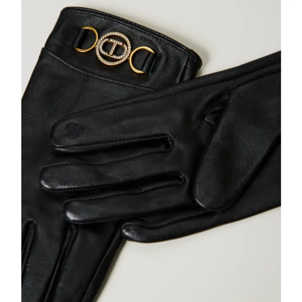 DAMES Twinset Handschoenen^e leren handschoenen met metalen gesp