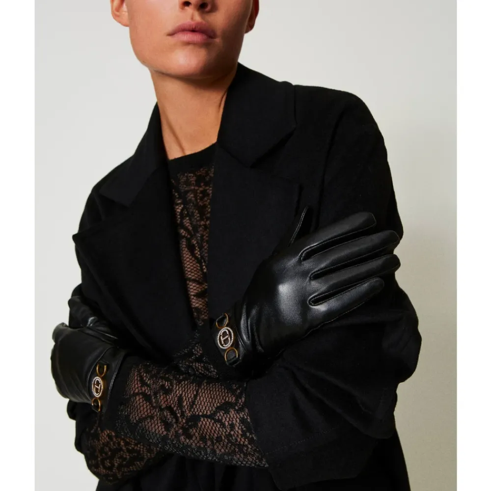 DAMES Twinset Handschoenen^e leren handschoenen met metalen gesp