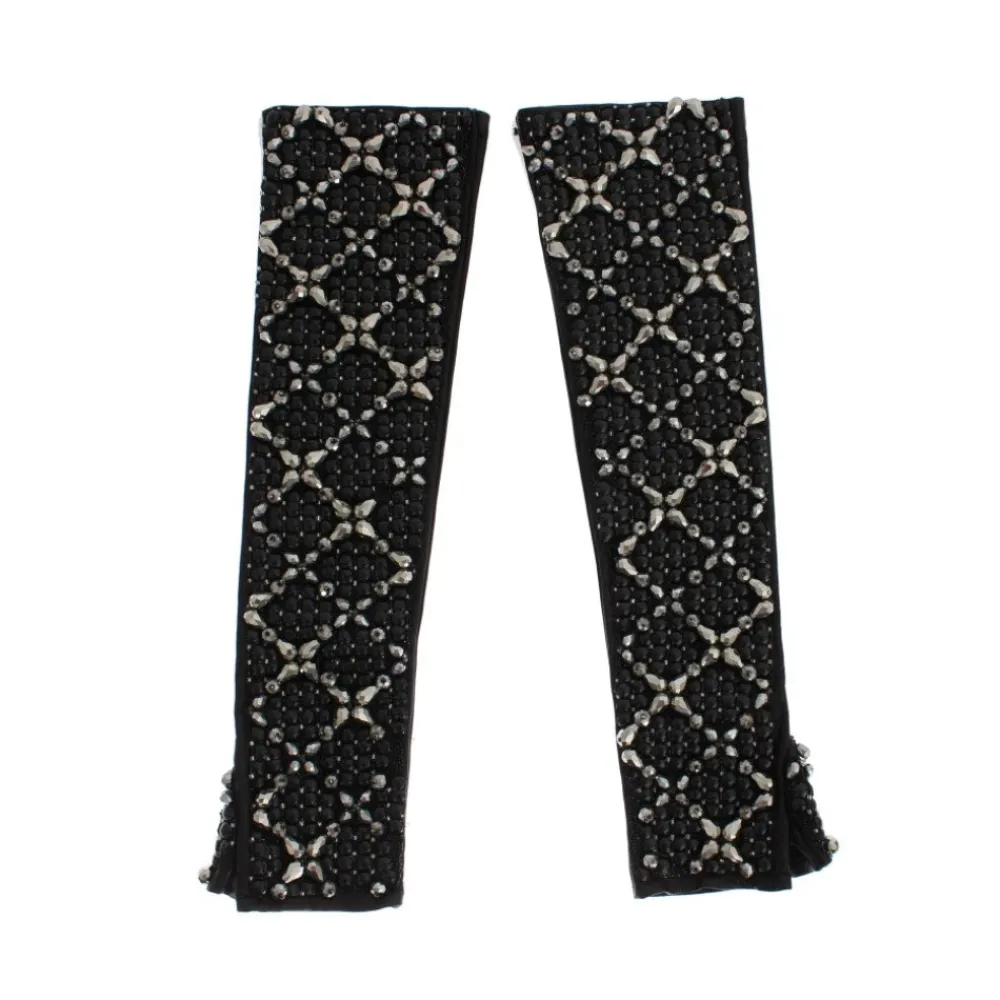 DAMES Dolce & Gabbana Handschoenen^e Leren Kristallen Kralen Vingerloze Handschoenen