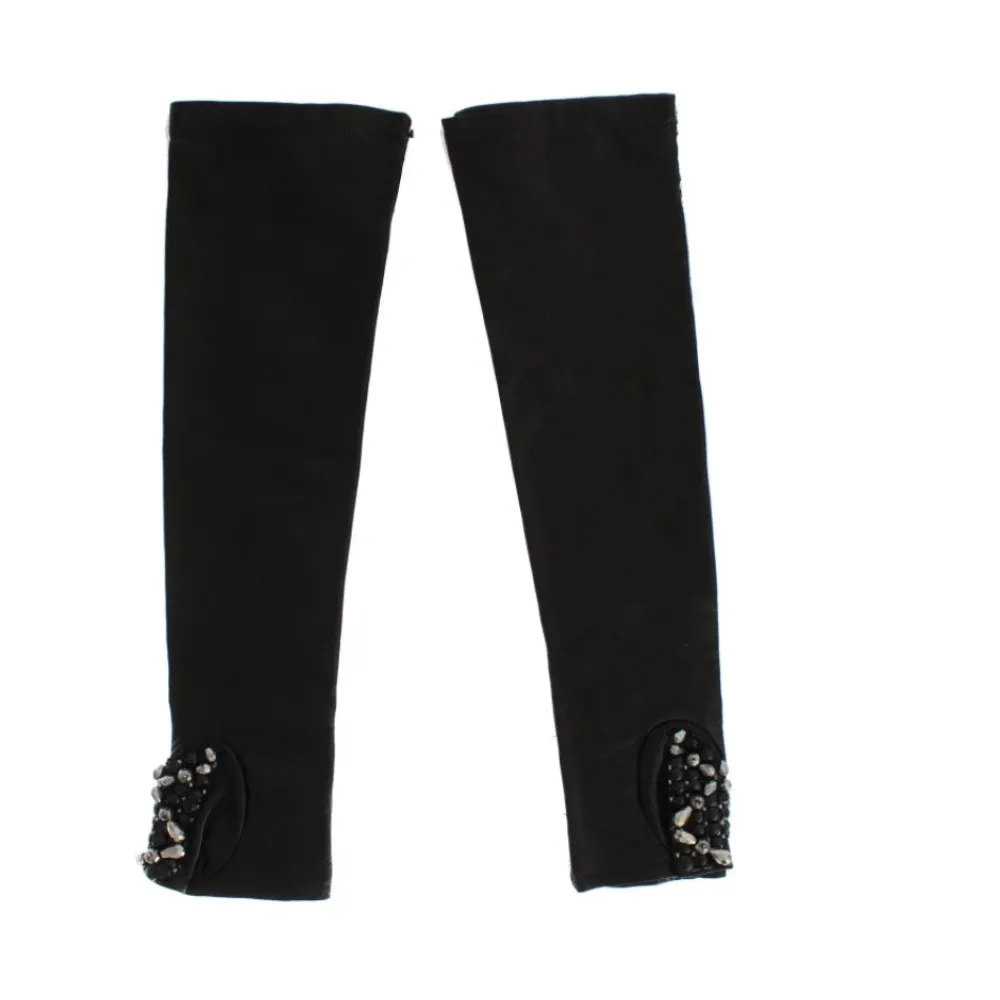 DAMES Dolce & Gabbana Handschoenen^e Leren Kristallen Kralen Vingerloze Handschoenen