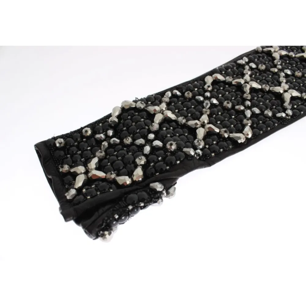 DAMES Dolce & Gabbana Handschoenen^e Leren Kristallen Kralen Vingerloze Handschoenen