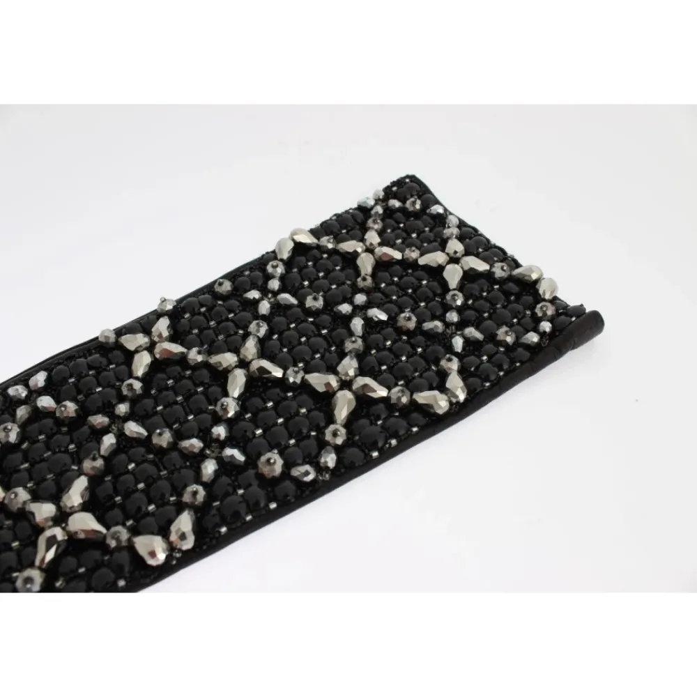 DAMES Dolce & Gabbana Handschoenen^e Leren Kristallen Kralen Vingerloze Handschoenen