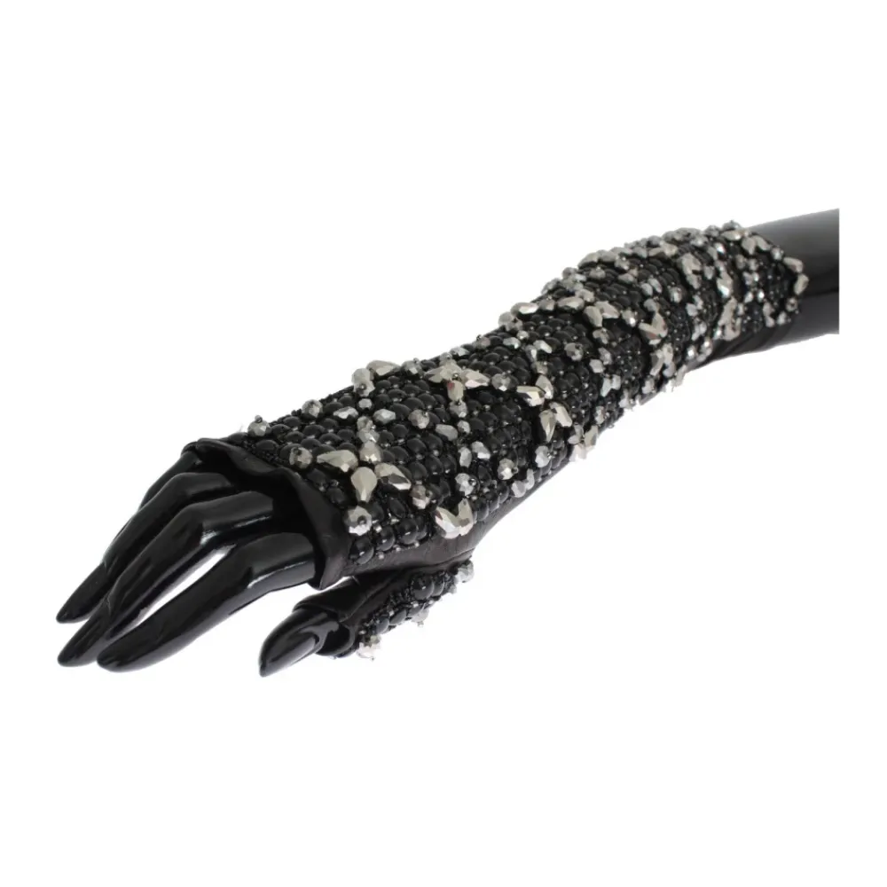 DAMES Dolce & Gabbana Handschoenen^e Leren Kristallen Kralen Vingerloze Handschoenen