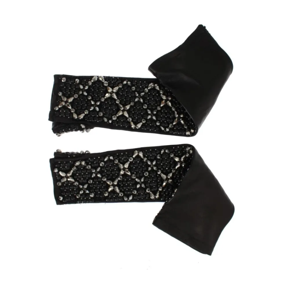 DAMES Dolce & Gabbana Handschoenen^e Leren Kristallen Kralen Vingerloze Handschoenen