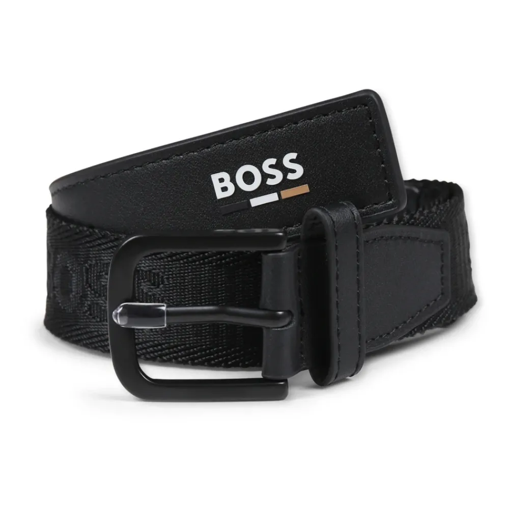 Hugo Riemen En Bretels^e leren riem met jacquardlogo