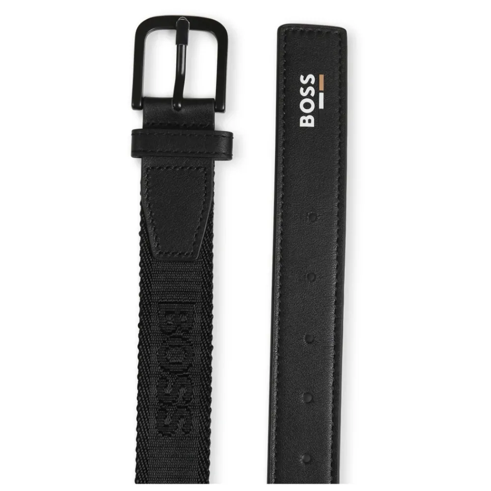 Hugo Riemen En Bretels^e leren riem met jacquardlogo