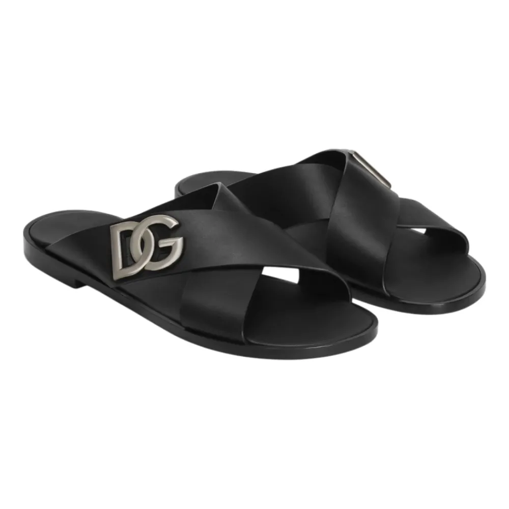 Heren Dolce & Gabbana e Logo Kalfsleren Sandalen