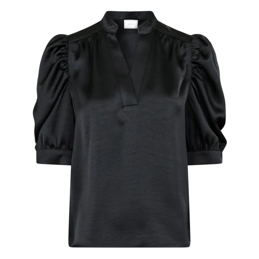DAMES Neo Noir Blouses^e Satijnen Blouse met Pofmouwen