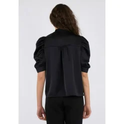 DAMES Neo Noir Blouses^e Satijnen Blouse met Pofmouwen