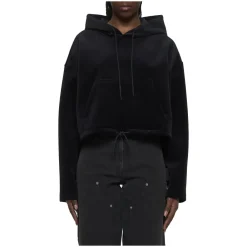 DAMES Golden Goose Hoodies & Sweatvesten^Zwarte zwarte hoodie met studs en kangoeroezak