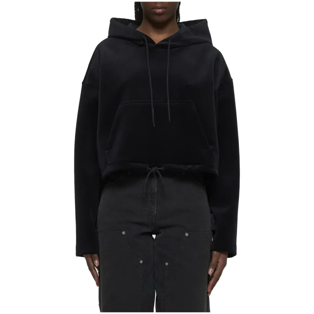 DAMES Golden Goose Hoodies & Sweatvesten^Zwarte zwarte hoodie met studs en kangoeroezak